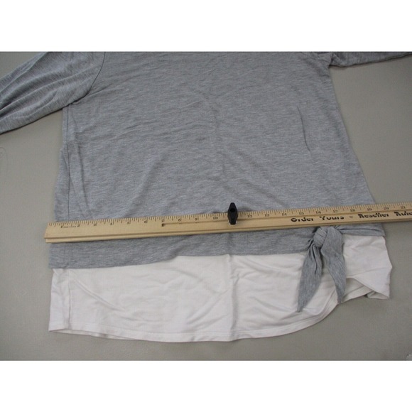 J Jill Tunic Top Womens Small Layered Look Side Tie Long Sleeve Gray White Knit - Picture 9 of 13